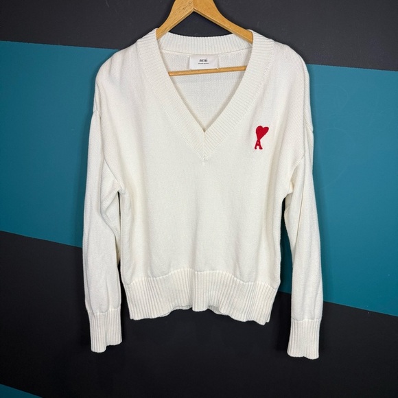 Ami Cream Knit Cotton Wool blend Sweater - Picture 2 of 16